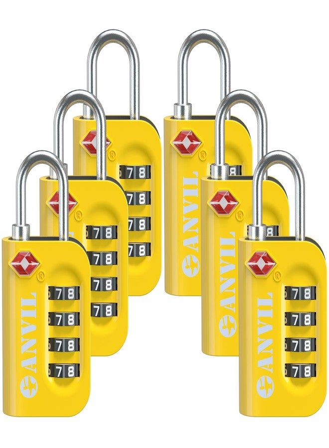 ANVIL TSA Approved Luggage Lock - 4 Digit Combination, 10,000 Combinations, Easy-Read Password Window, Travel Lock for Suitcases, Backpacks, Gym & Student Lockers, Baggage (Yellow 6 Pack) - Image 1